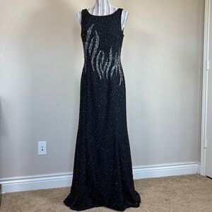 VTG Aspeed Womens Y2K Beaded Maxi Formal Evening Gown Dress Sz M Black Prom Glam